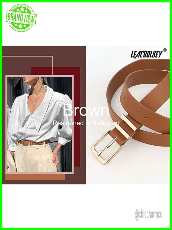 3 Pack Faux Leather Belts with Gold Buckle for Women main image 7
